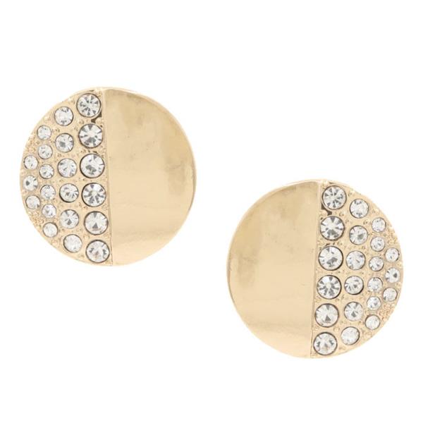 HALF RHINESTONE HALF METAL ROUND EARRING