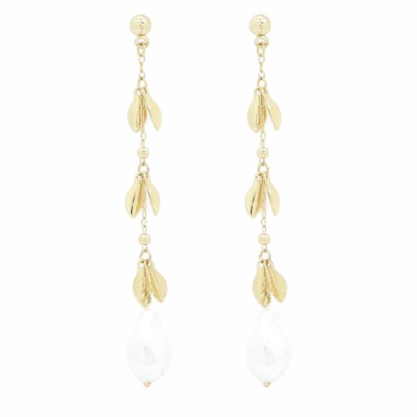 METAL LEAF PEARL DROP EARRING
