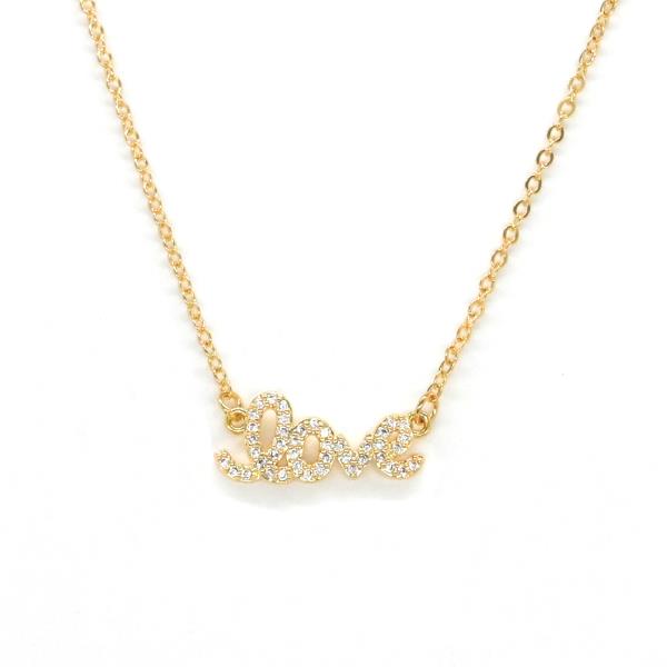 RHINESTONE LOVE PENDANT DAINTY NECKLACE