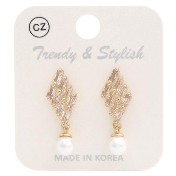 PEARL CZ STONE DAINTY EARRING