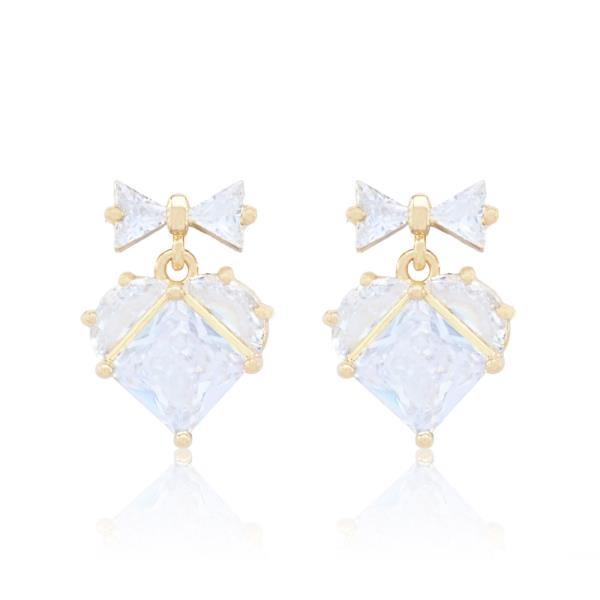 GOLD DIPPED HEART CZ STONE DAINTY EARRING