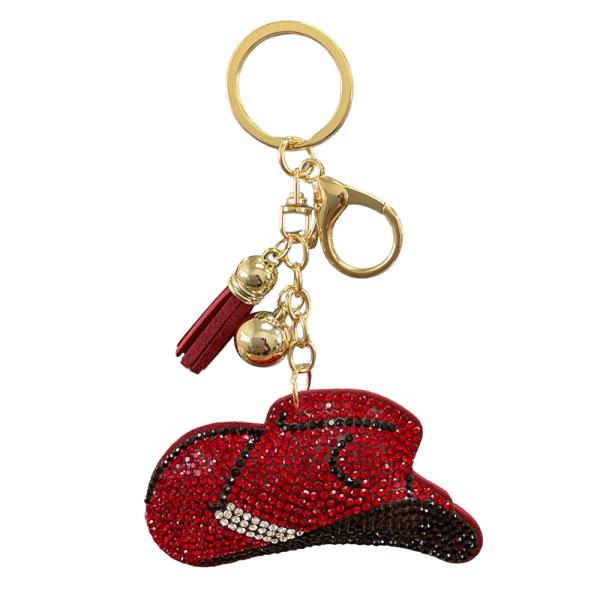 RED COWBOY HAT KEYCHAIN WITH TASSEL