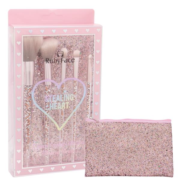 STEALING HEART 5 PC CRYSTAL COLLECTION MAKEUP BRUSH W POUCH SET