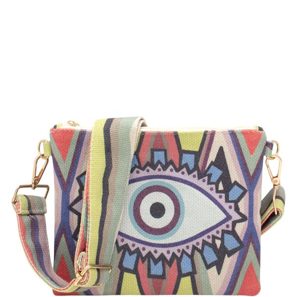 EVIL EYE PRINT ZIPPER CROSSBODY BAG