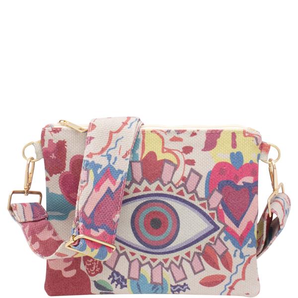 EVIL EYE PRINT ZIPPER CROSSBODY BAG