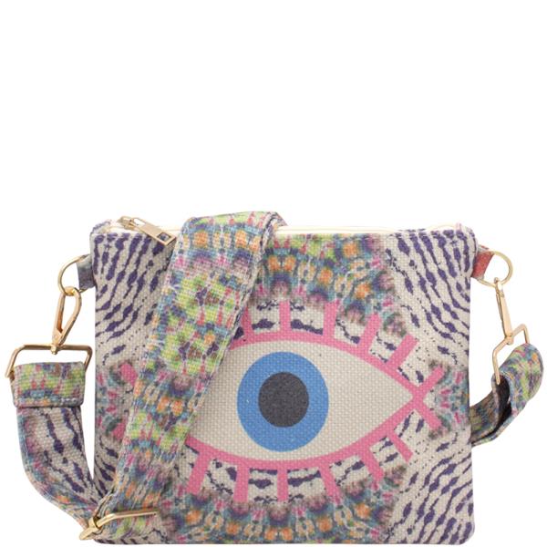 EVIL EYE PRINT ZIPPER CROSSBODY BAG
