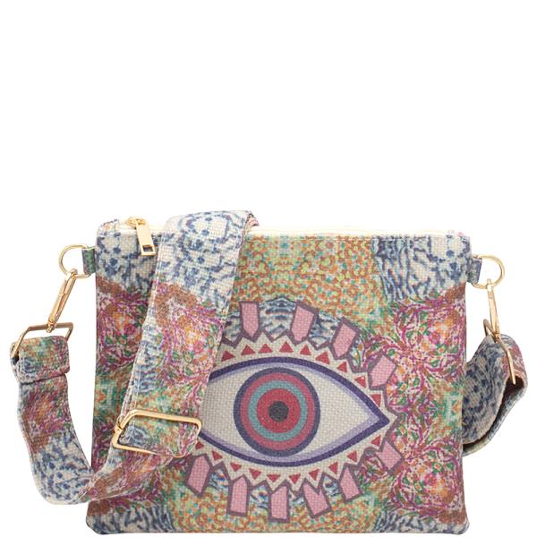 EVIL EYE PRINT ZIPPER CROSSBODY BAG