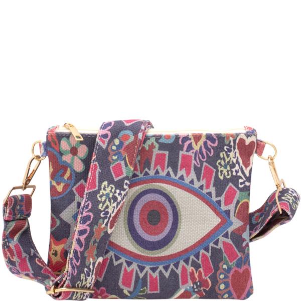EVIL EYE PRINT ZIPPER CROSSBODY BAG