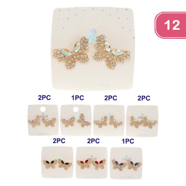 RHINESTONE BUTTERFLY STUD EARRING (12 UNITS)