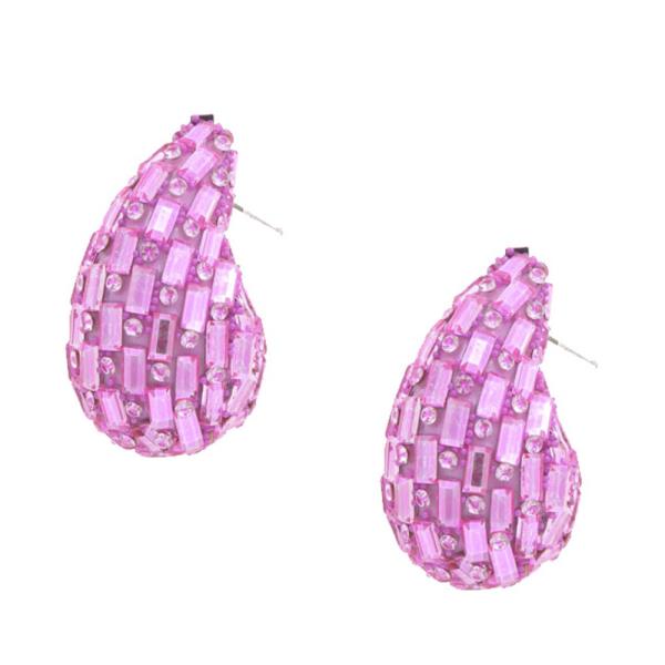 RHINESTONE TEARDROP DOME EARRING