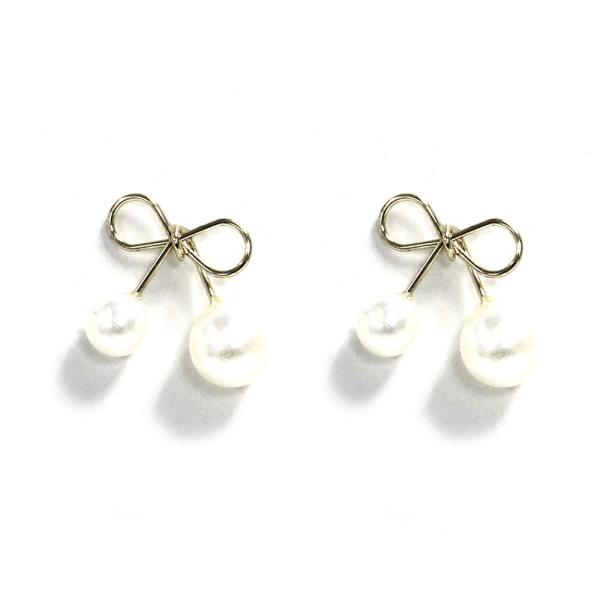 RIBBON PEARL BOW POST EARRING