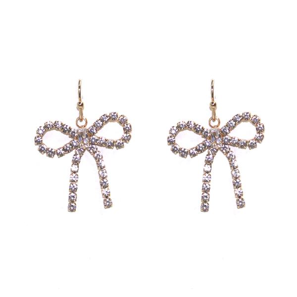 BRASS RHINESTONE RIBBON BOW POST EARRING