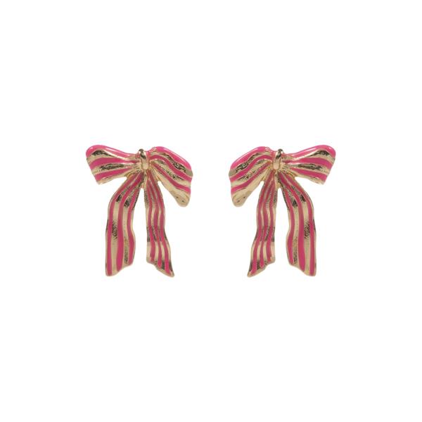 BOW SHAPED STRIPE BOW WITH ENAMEL POST EARRING