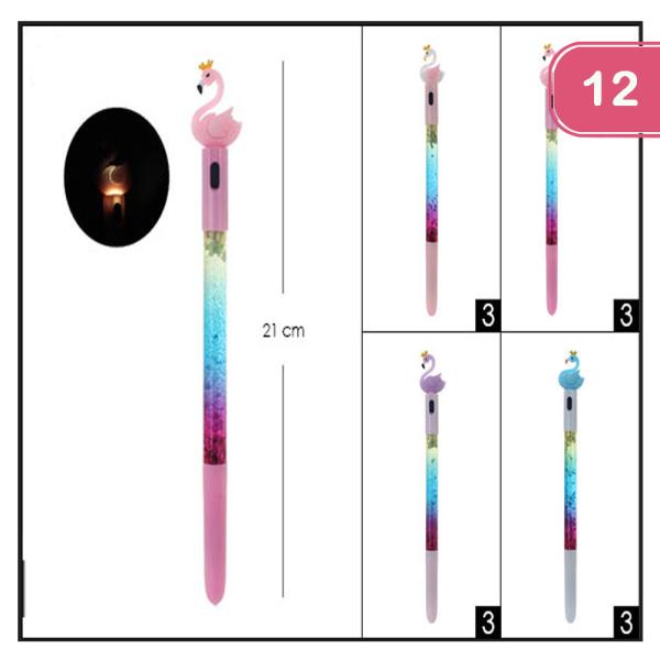 FLAMINGO QUEEN RAINBOW LIGHT UP PEN (12 UNITS)