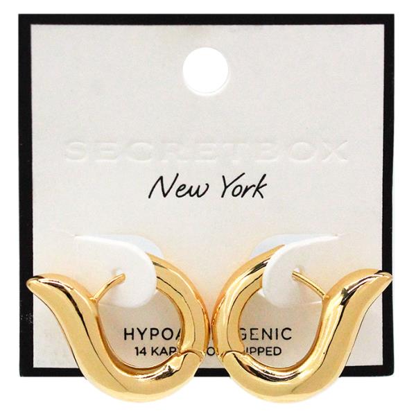 SECRET BOX 14K GOLD DIPPED UNBALANCED HOOP EARRINGS