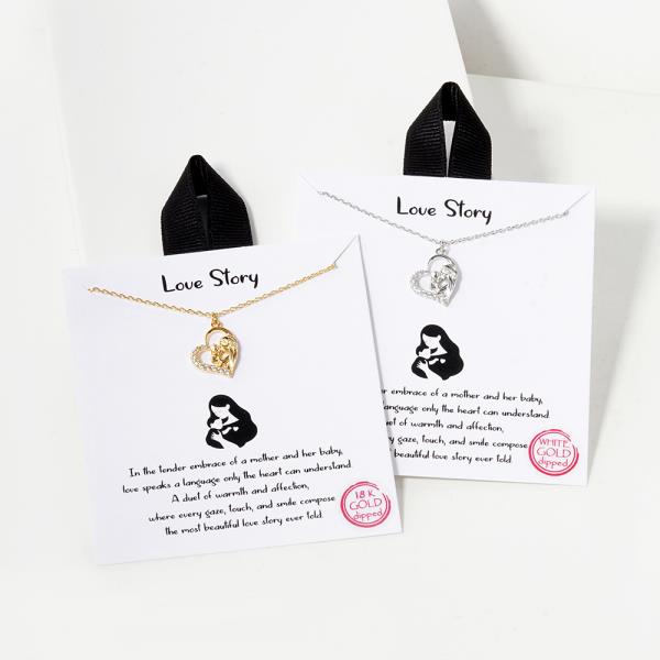18K GOLD RHODIUM DIPPED LOVE STORY MOTHER AND BABY HEART NECKLACE