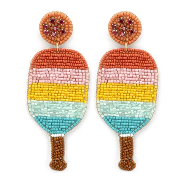 SEED BEAD PICKLEBALL DANGLE EARRING
