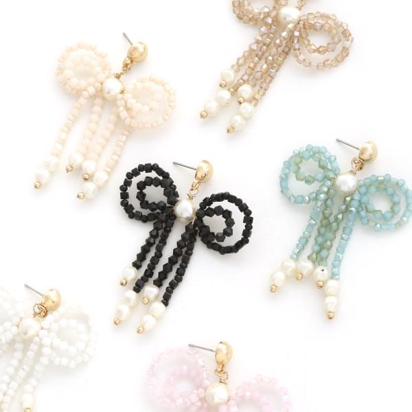 BEADED BOW DANGLE EARRING