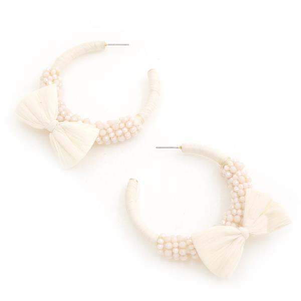 RAFFIA BOW SEED BEAD OPEN HOOP EARRING