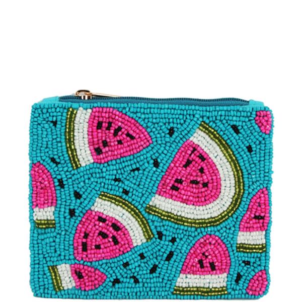 WATERMELON THEME FULL SEED BEAD COIN PURSE BAG