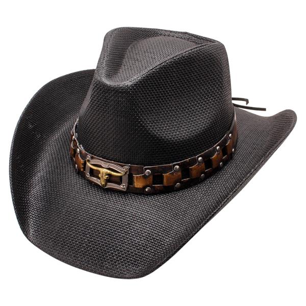 FASHION HARD STRAW WESTERN TRIM COWBOY HAT