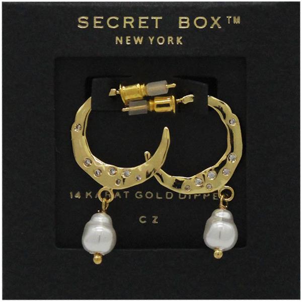 SECRET BOX 14K GOLD DIPPED PEARL C HOOP EARRING