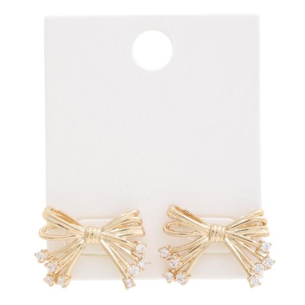 BOW RHINESTONE METAL EARRING