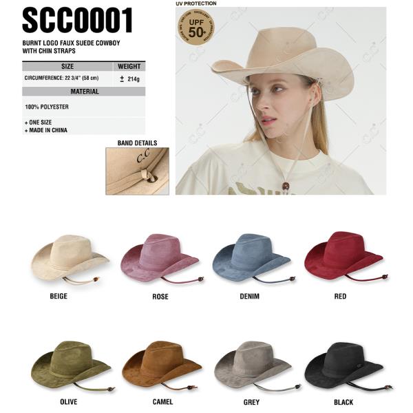 CC BURNT LOGO FAUX SUEDE COWBOY WITH CHIN STRAPS