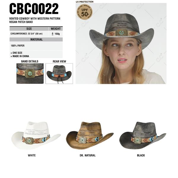 CC VENTED COWBOY WITH WESTERN PATTERN VEGAN PATCH BAND