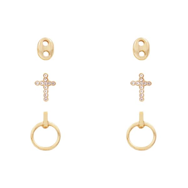 METAL STONE STUD EARRING 3 PAIR SET