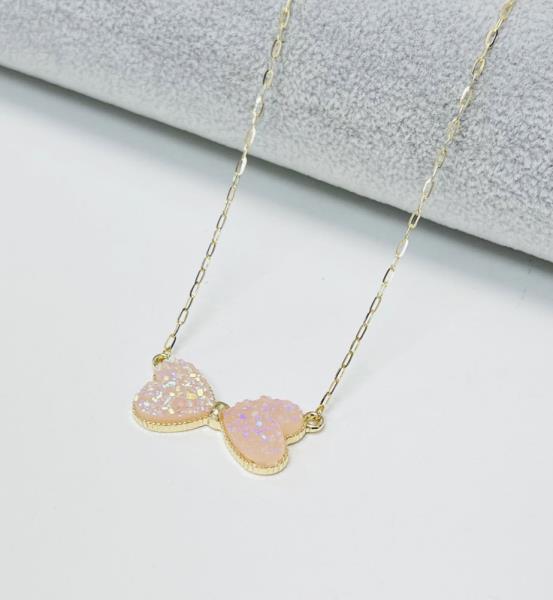 DRUZY RIBBON BOW PENDANT NECKLACE
