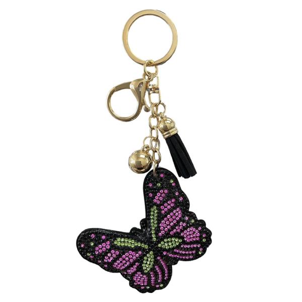 RHINESTONE BUTTERFLY KEYCHAIN WITH TASSEL