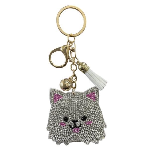 RHINESTONE CAT KEYCHAIN WITH TASSEL