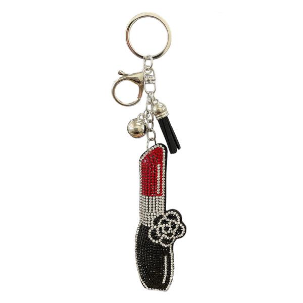 RHINESTONE LIPSTICK KEYCHAIN WITH TASSEL