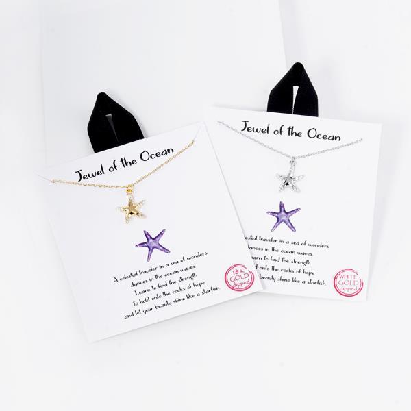 18K GOLD RHODIUM DIPPED JEWEL OF THE OCEAN STAR FISH  NECKLACE