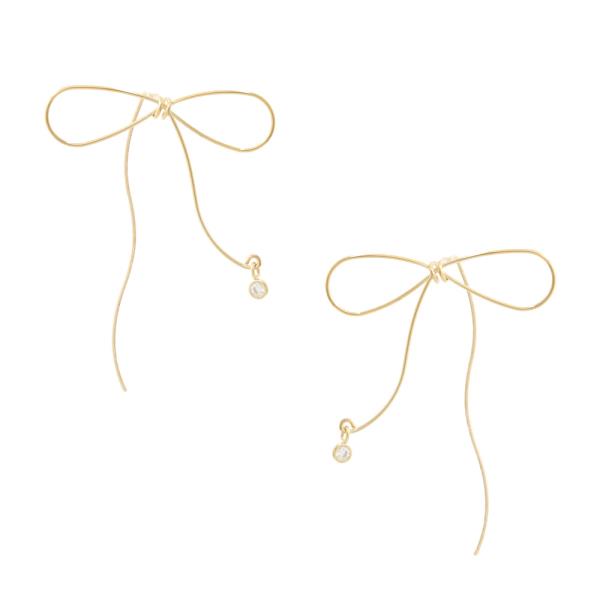 SODAJO CRYSTAL BOW METAL GOLD DIPPED EARRING