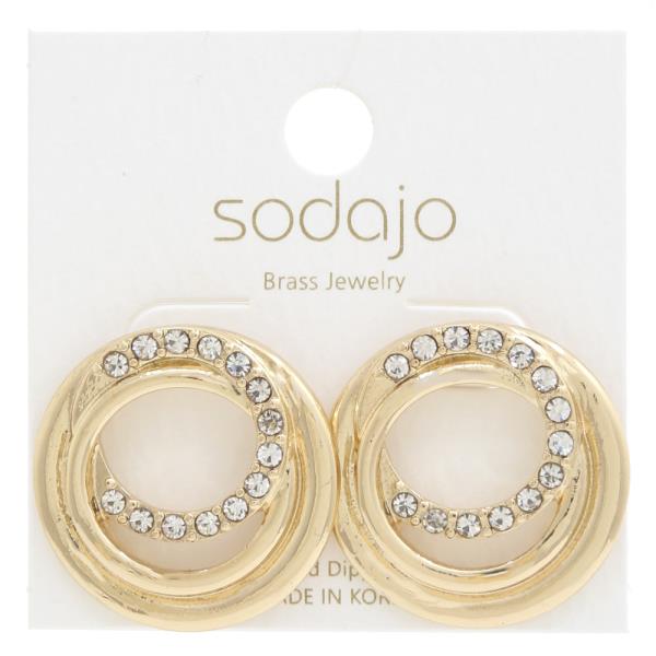 SODAJO DOUBLE CIRCLE RHINESTONE GOLD DIPPED EARRING