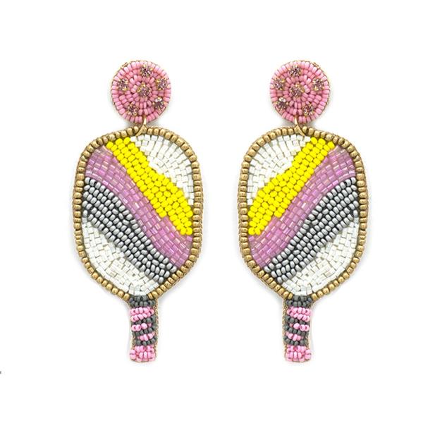 SEED BEAD PICKLEBALL DANGLE EARRING