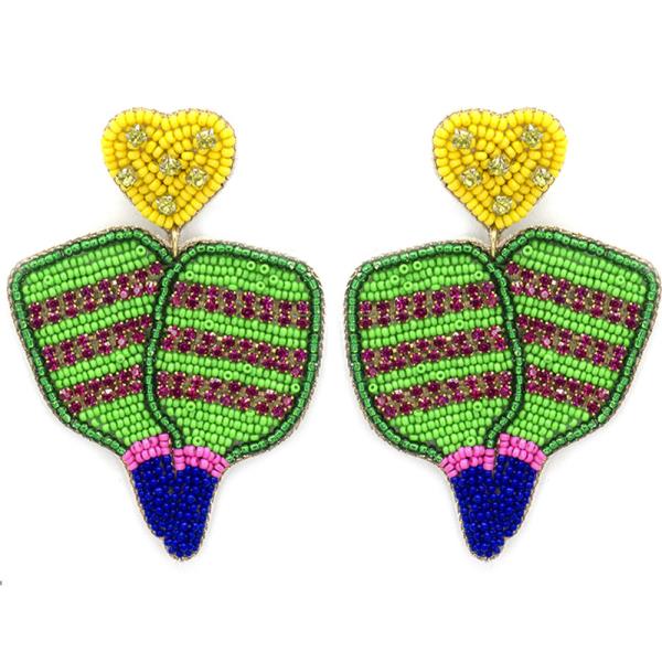SEED BEAD PICKLEBALL DANGLE EARRING