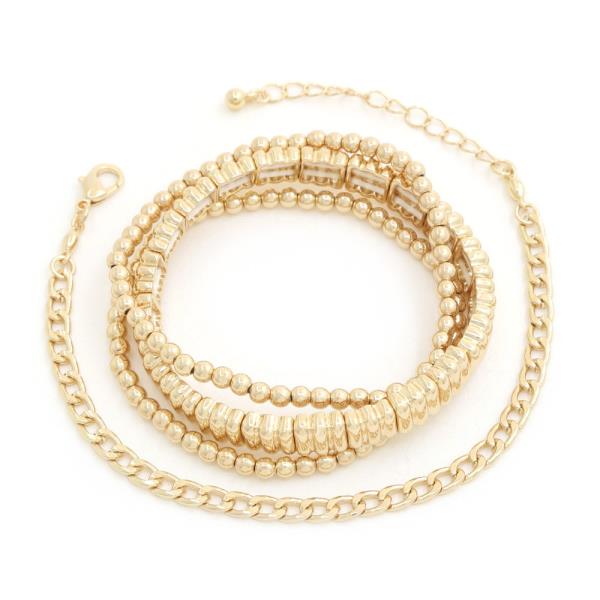 BALL BEAD CURB LINK METAL STACKABLE BRACELET SET