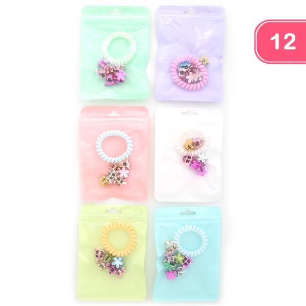 FLOWER CLIP HAIR TIE (12 UNIT)