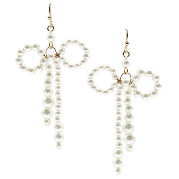PEARL RIBBON BOW DANGLE EARRING