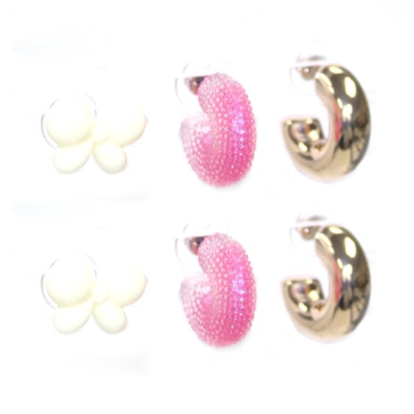 FLOWER C HOOP EARRING 3 PAIR SET