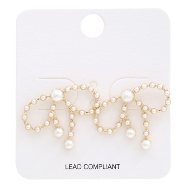 PEARL BEAD RIBBON BOW METAL EARRING