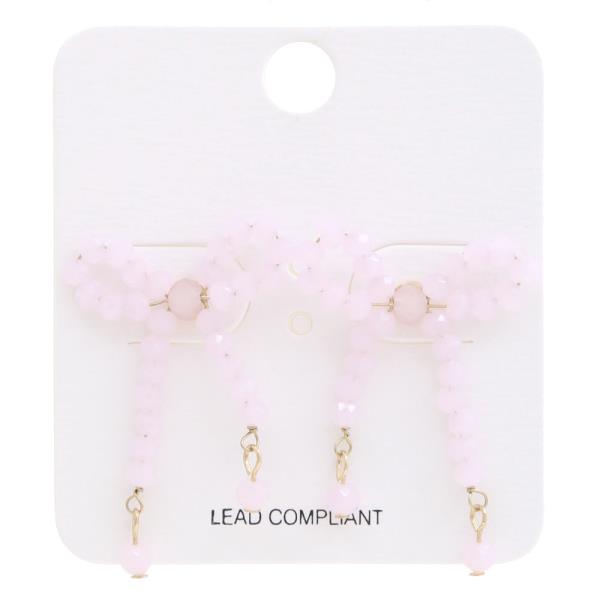 GLASS CRYSTAL BEAD RIBBON BOW EARRING