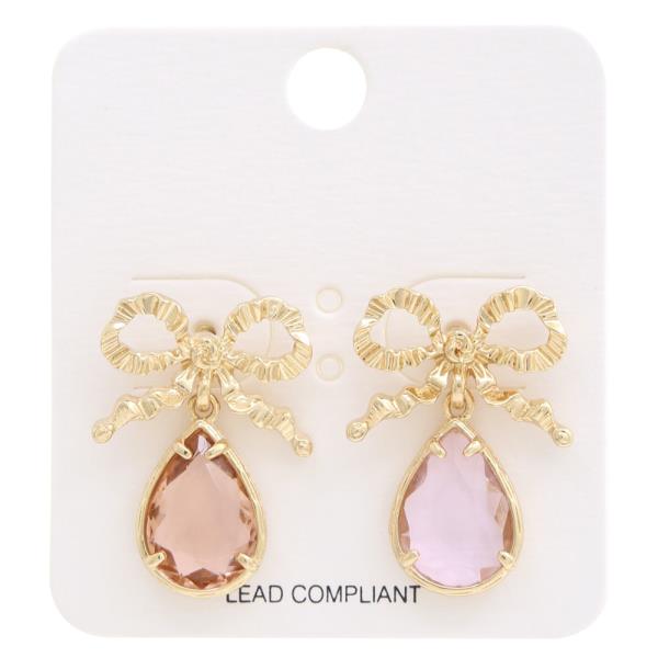 RUFFLE RIBBON BOW WITH CRYSTAL TEARDROP EARRING