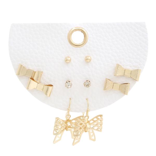 RIBBON BOW METAL ASSORTED EARRING 5 PAIR  SET
