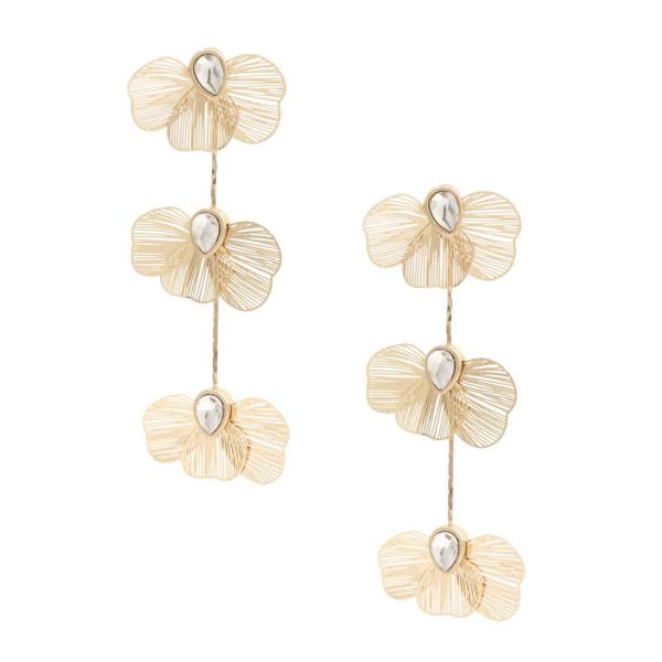 TRIPLE FLOWER TEARDROP DANGLE EARRING