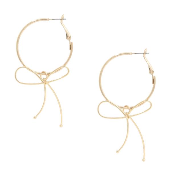 WISHY THIN RIBBON BOW CHARM HOOP METAL EARRING
