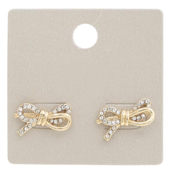 RHINESTONE RIBBON BOW METAL STUD EARRING